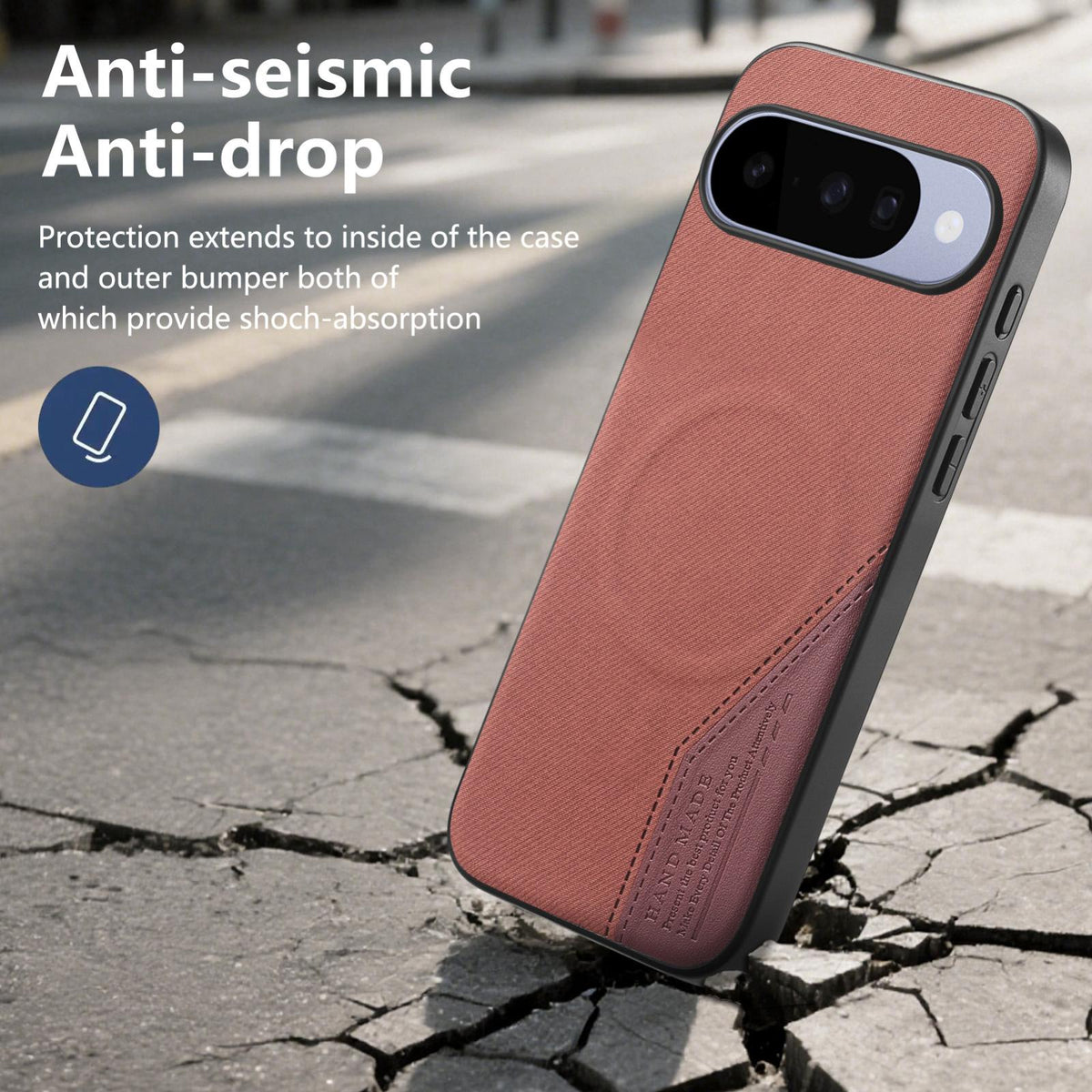 For Google Pixel 11 Pro Splicing Fabric Magnetic PU Back Cover Phone Case - Brown - SYA003483604D