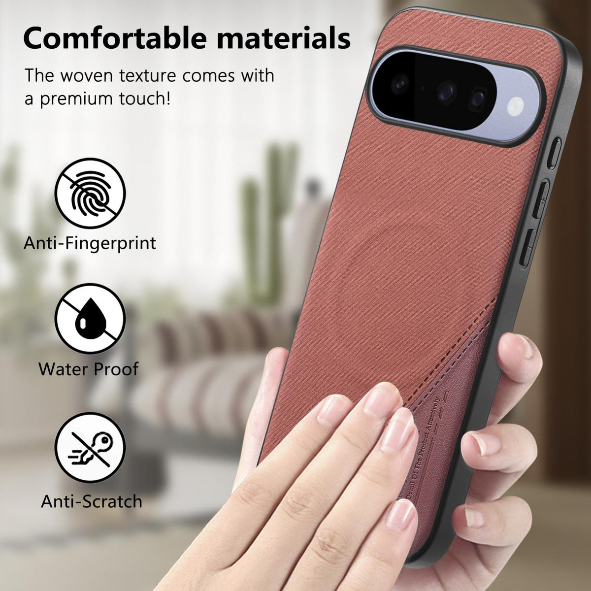 For Google Pixel 11 Pro Splicing Fabric Magnetic PU Back Cover Phone Case - Brown - SYA003483604D