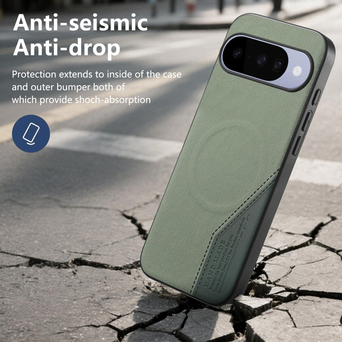 For Google Pixel 11 Pro Splicing Fabric Magnetic PU Back Cover Phone Case - Green - SYA003483604E