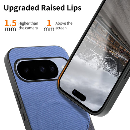 For Google Pixel 11 Pro XL Splicing Fabric Magnetic PU Back Cover Phone Case - Blue - SYA003483605B