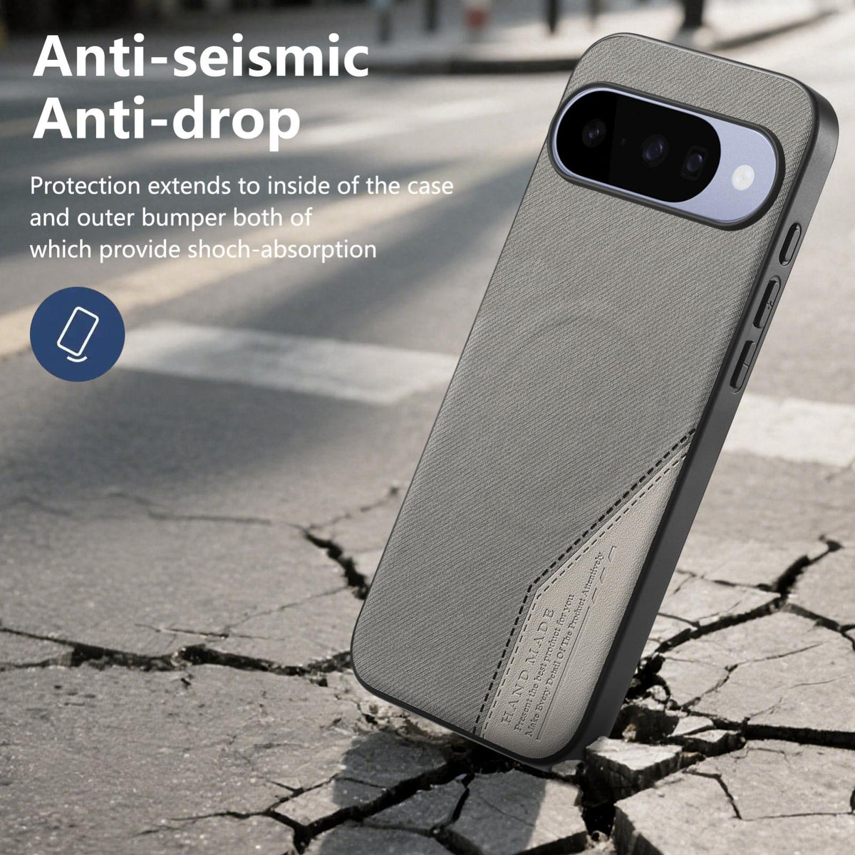 For Google Pixel 11 Pro XL Splicing Fabric Magnetic PU Back Cover Phone Case - Gray - SYA003483605C