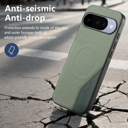For Google Pixel 11 Pro XL Splicing Fabric Magnetic PU Back Cover Phone Case - Green - SYA003483605E