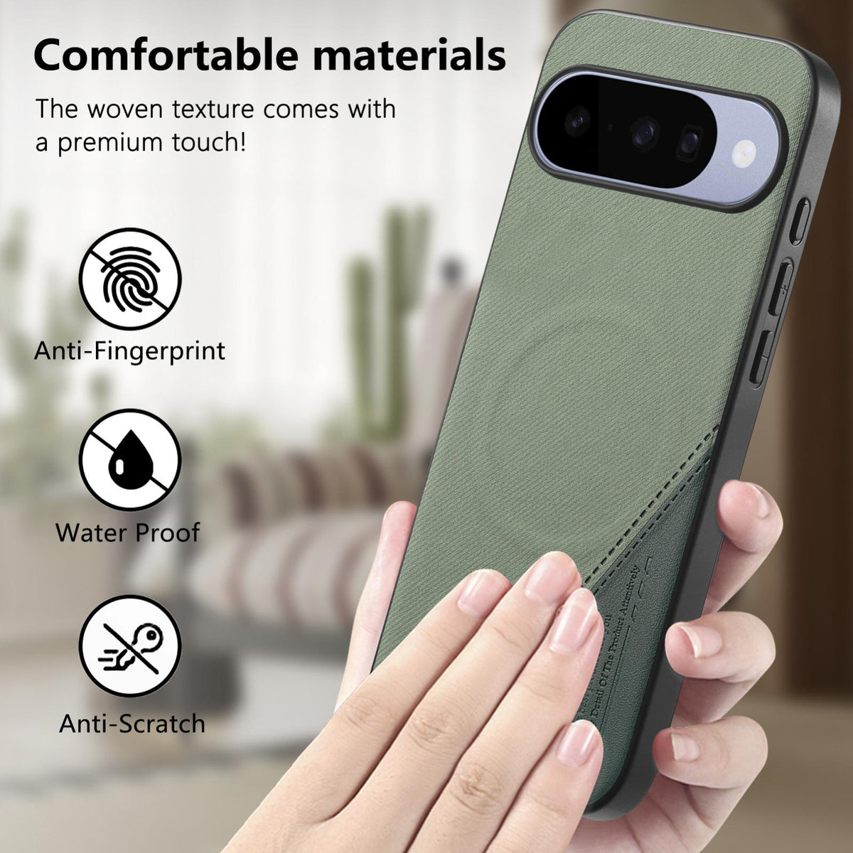 For Google Pixel 11 Pro XL Splicing Fabric Magnetic PU Back Cover Phone Case - Green - SYA003483605E