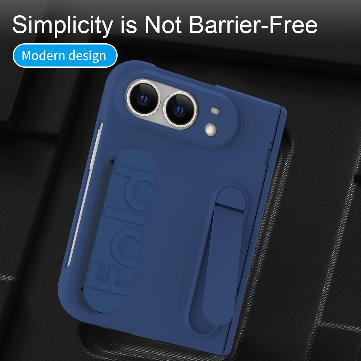 For iPhone Duo Bazher Shell Film Integrated Holder Shockproof Phone Case - Navy Blue - SYA003484101A