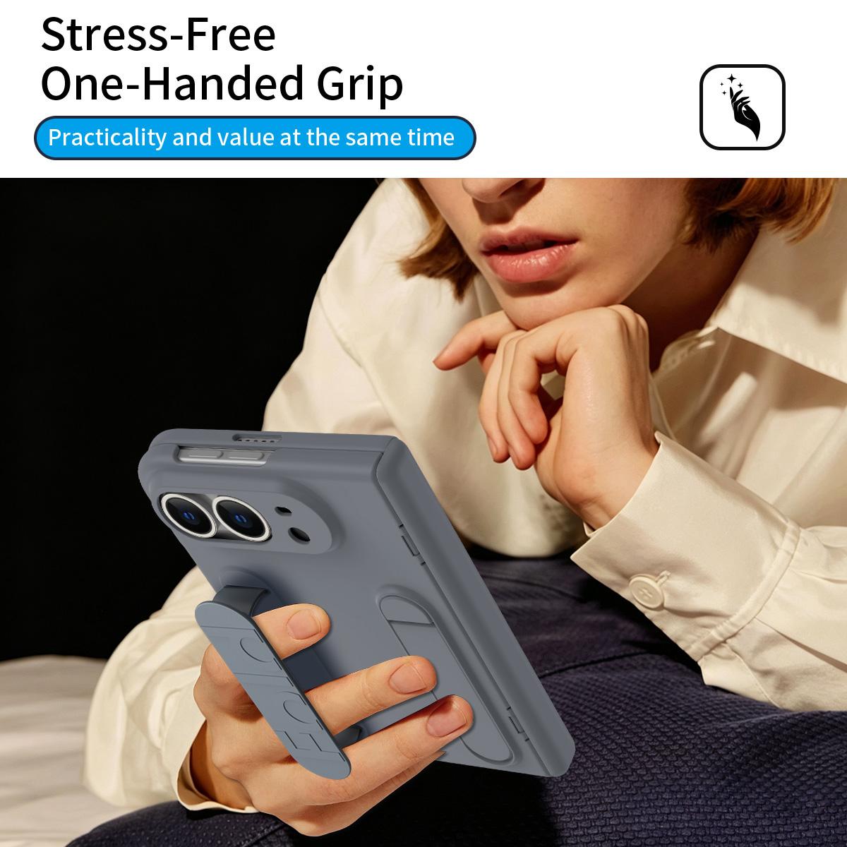 For iPhone Duo Bazher Shell Film Integrated Holder Shockproof Phone Case - Space Gray - SYA003484101B