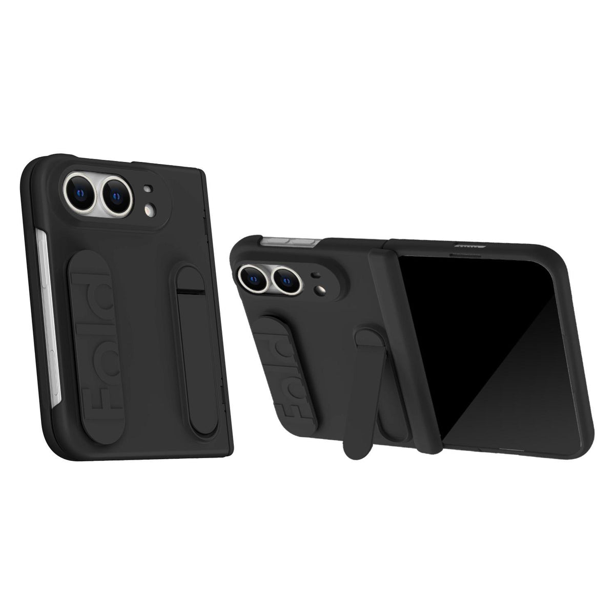 For iPhone Duo Bazher Shell Film Integrated Holder Shockproof Phone Case - Black - SYA003484101D