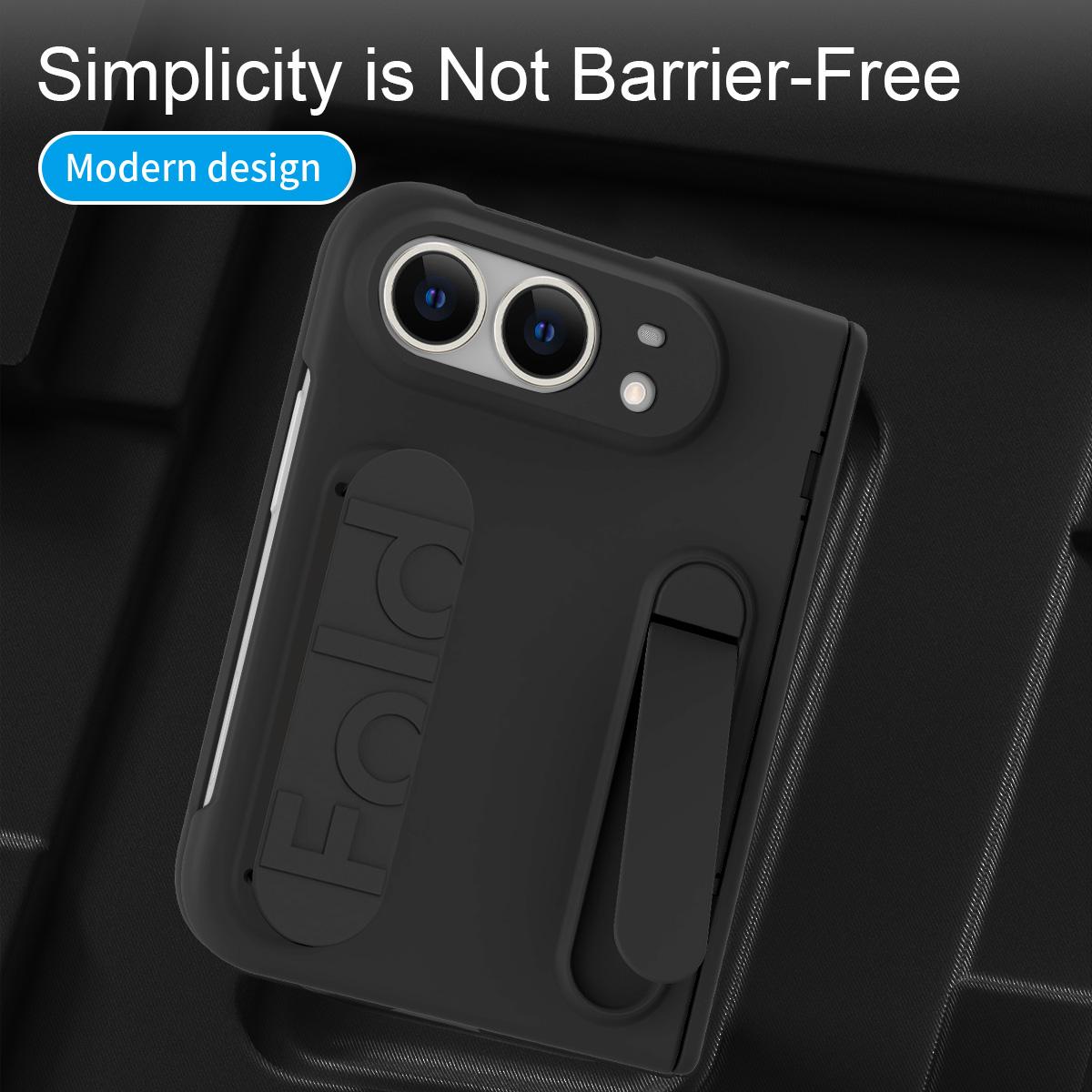 For iPhone Duo Bazher Shell Film Integrated Holder Shockproof Phone Case - Black - SYA003484101D