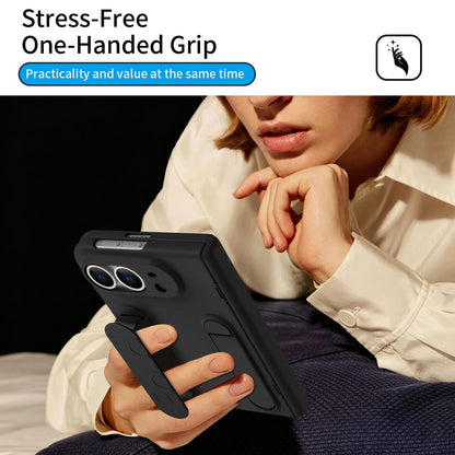 For iPhone Duo Bazher Shell Film Integrated Holder Shockproof Phone Case - Black - SYA003484101D