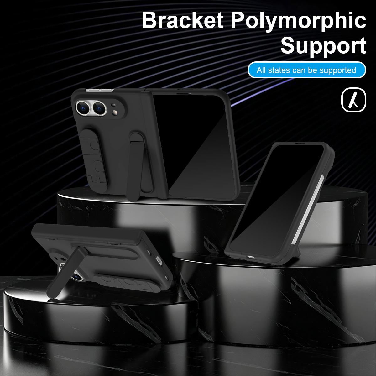 For iPhone Duo Bazher Shell Film Integrated Holder Shockproof Phone Case - Black - SYA003484101D