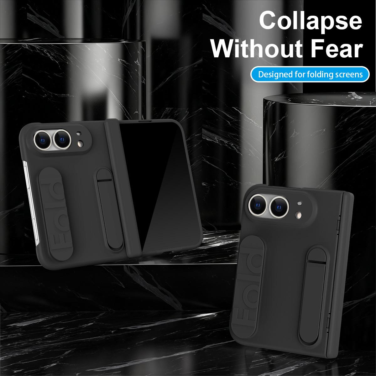 For iPhone Duo Bazher Shell Film Integrated Holder Shockproof Phone Case - Black - SYA003484101D