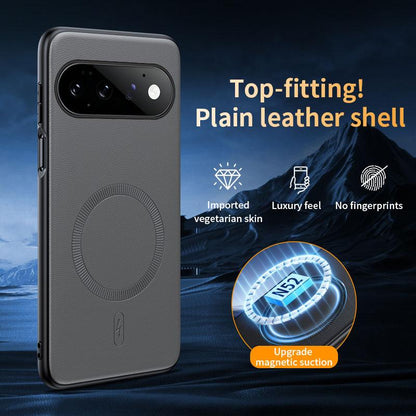 For Google  Pixel 11Pro Plain Leather MagSafe Shockproof Phone Case - Grey - SYA003488401A