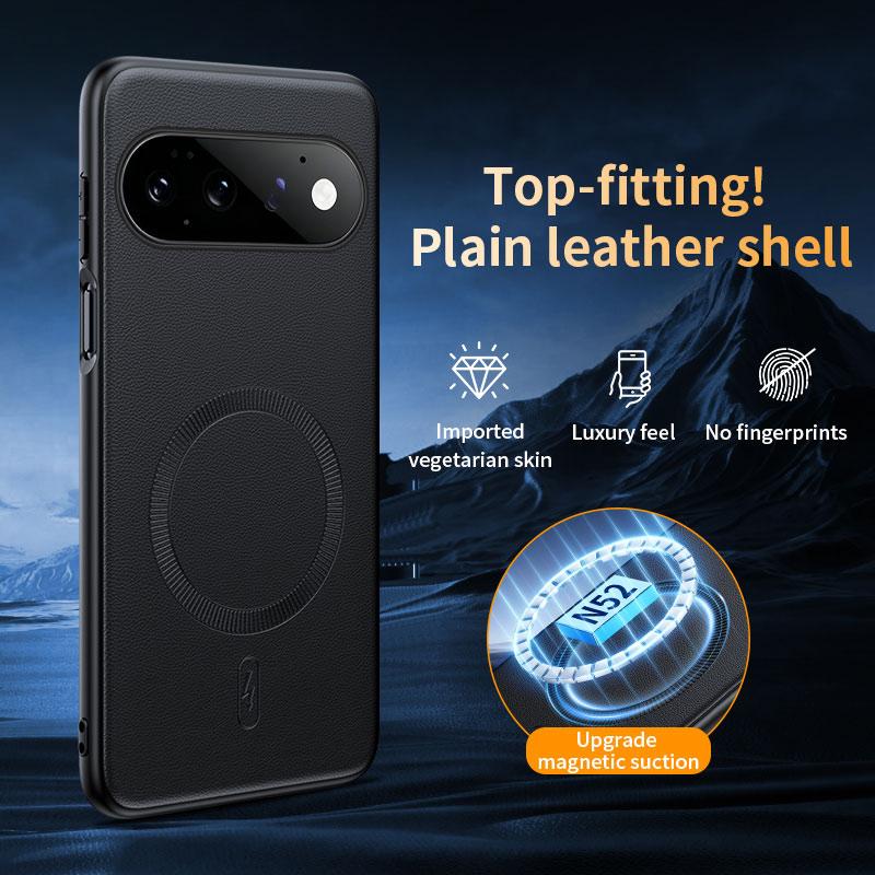 For Google  Pixel 11Pro Plain Leather MagSafe Shockproof Phone Case - Black - SYA003488401B