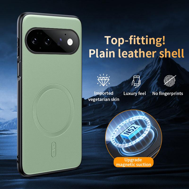 For Google  Pixel 11Pro Plain Leather MagSafe Shockproof Phone Case - Green - SYA003488401C