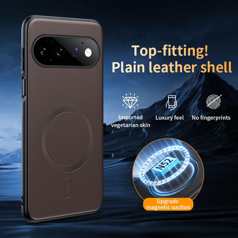 For Google  Pixel 11Pro Plain Leather MagSafe Shockproof Phone Case - brown - SYA003488401D