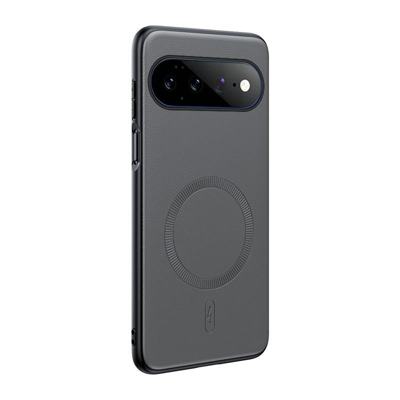 For Google Pixel 11Pro XL Plain Leather MagSafe Shockproof Phone Case - Grey - SYA003488402A