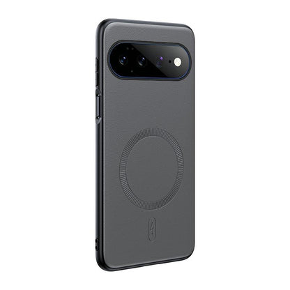 For Google Pixel 11Pro XL Plain Leather MagSafe Shockproof Phone Case - Grey - SYA003488402A