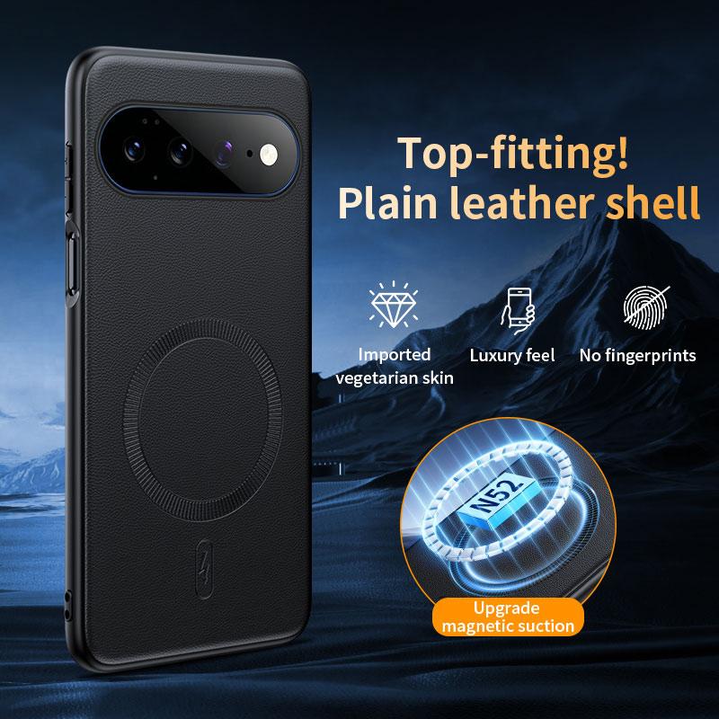 For Google Pixel 11Pro XL Plain Leather MagSafe Shockproof Phone Case - Black - SYA003488402B