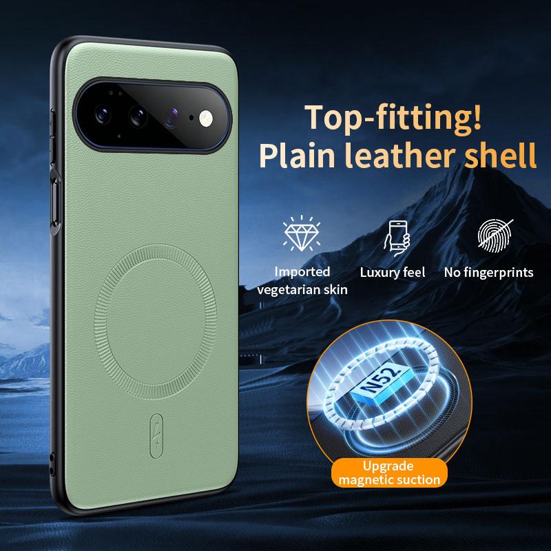 For Google Pixel 11Pro XL Plain Leather MagSafe Shockproof Phone Case - Green - SYA003488402C