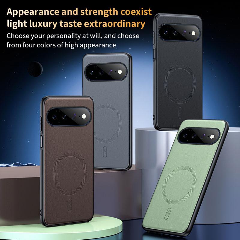 For Google Pixel 11Pro XL Plain Leather MagSafe Shockproof Phone Case - Green - SYA003488402C