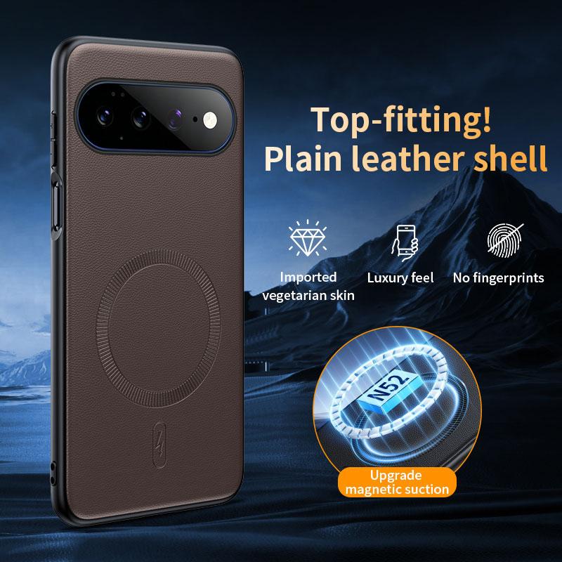 For Google Pixel 11Pro XL Plain Leather MagSafe Shockproof Phone Case - brown - SYA003488402D
