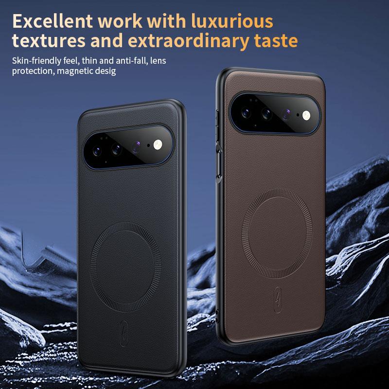 For Google Pixel 11Pro XL Plain Leather MagSafe Shockproof Phone Case - brown - SYA003488402D