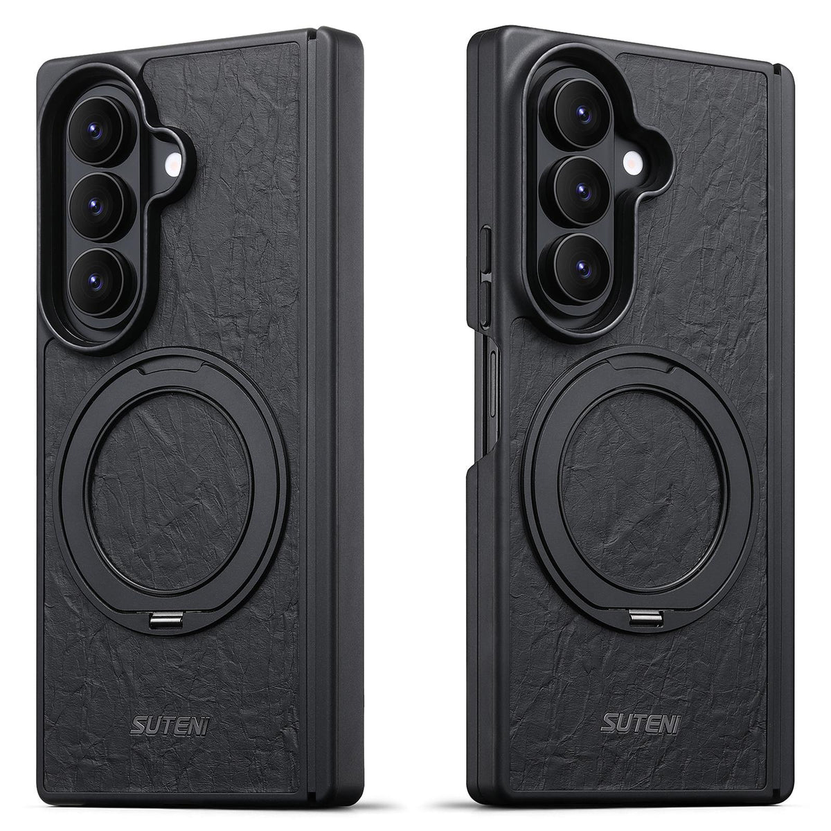 For Galaxy Z Fold8 Ultra 5G Suteni G9 Rock Texture Hinge Magnetic Holder Phone Case - Black - SYA003490502A