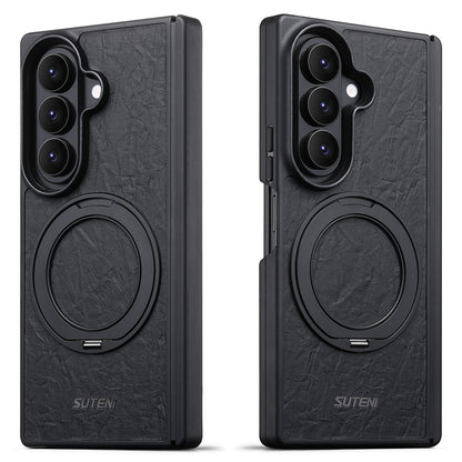 For Galaxy Z Fold8 Ultra 5G Suteni G9 Rock Texture Hinge Magnetic Holder Phone Case - Black - SYA003490502A