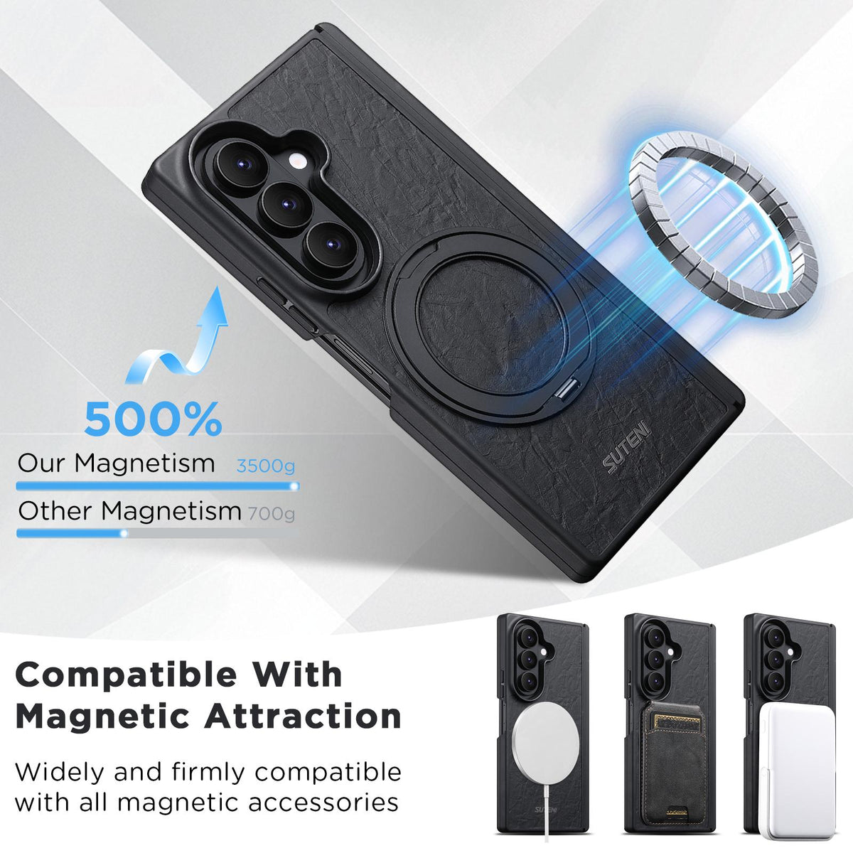 For Galaxy Z Fold8 Ultra 5G Suteni G9 Rock Texture Hinge Magnetic Holder Phone Case - Black - SYA003490502A