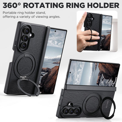 For Galaxy Z Fold8 Ultra 5G Suteni G9 Rock Texture Hinge Magnetic Holder Phone Case - Black - SYA003490502A
