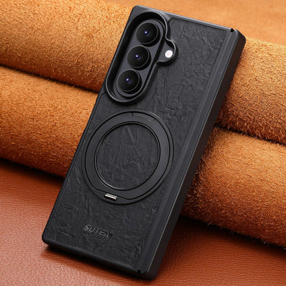 For Galaxy Z Fold8 Ultra 5G Suteni G9 Rock Texture Hinge Magnetic Holder Phone Case - Black - SYA003490502A
