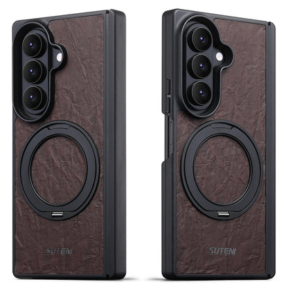 For Galaxy Z Fold8 Ultra 5G Suteni G9 Rock Texture Hinge Magnetic Holder Phone Case - Brown - SYA003490502B