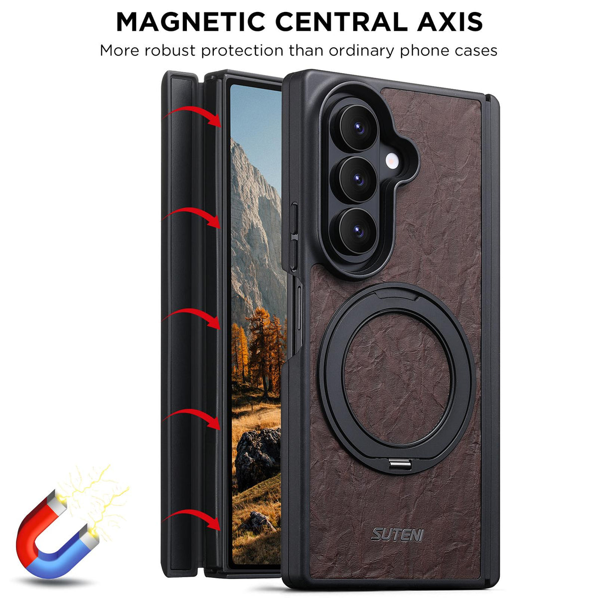 For Galaxy Z Fold8 Ultra 5G Suteni G9 Rock Texture Hinge Magnetic Holder Phone Case - Brown - SYA003490502B