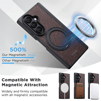 For Galaxy Z Fold8 Ultra 5G Suteni G9 Rock Texture Hinge Magnetic Holder Phone Case - Brown - SYA003490502B