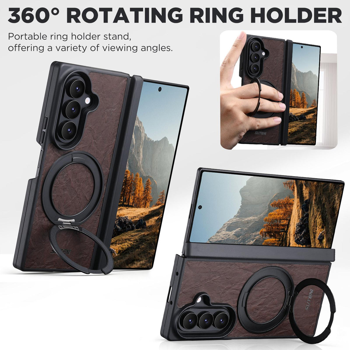 For Galaxy Z Fold8 Ultra 5G Suteni G9 Rock Texture Hinge Magnetic Holder Phone Case - Brown - SYA003490502B