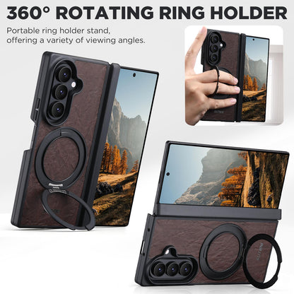 For Galaxy Z Fold8 Ultra 5G Suteni G9 Rock Texture Hinge Magnetic Holder Phone Case - Brown - SYA003490502B
