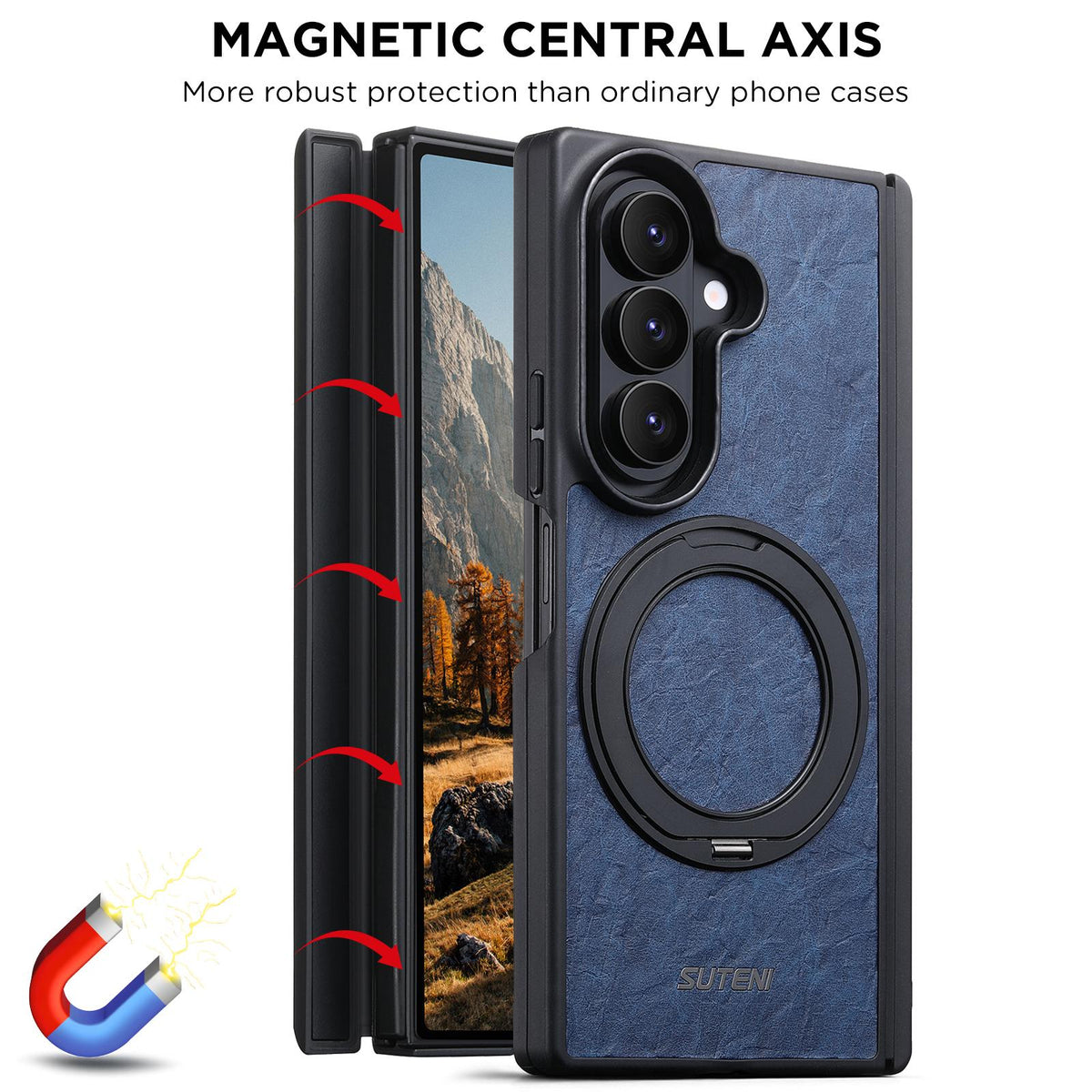 For Galaxy Z Fold8 Ultra 5G Suteni G9 Rock Texture Hinge Magnetic Holder Phone Case - Blue - SYA003490502C