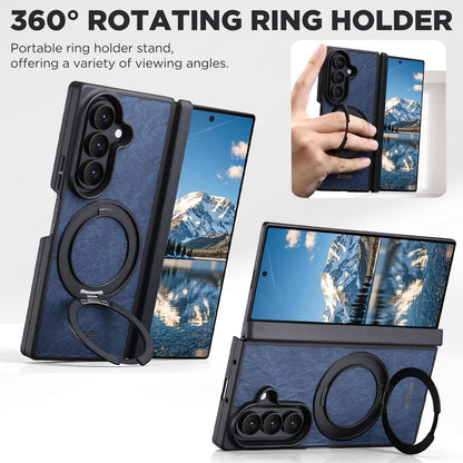 For Galaxy Z Fold8 Ultra 5G Suteni G9 Rock Texture Hinge Magnetic Holder Phone Case - Blue - SYA003490502C