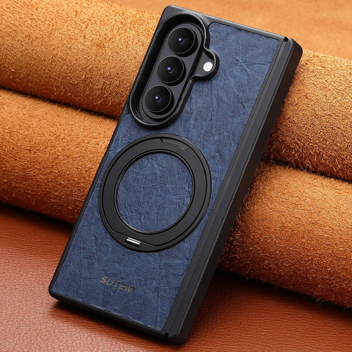 For Galaxy Z Fold8 Ultra 5G Suteni G9 Rock Texture Hinge Magnetic Holder Phone Case - Blue - SYA003490502C