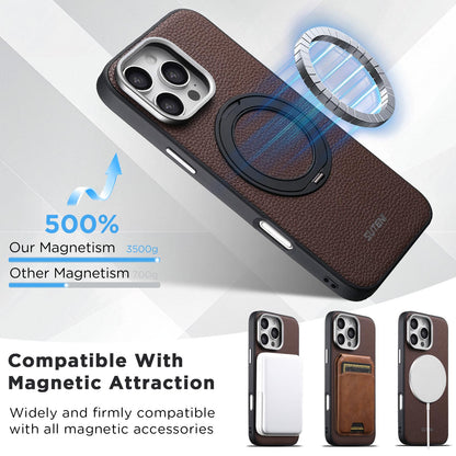 For iPhone 16 Pro Suteni G9 Large Lychee Pattern Magnetic Holder Phone Case - Brown - SYA003490705B