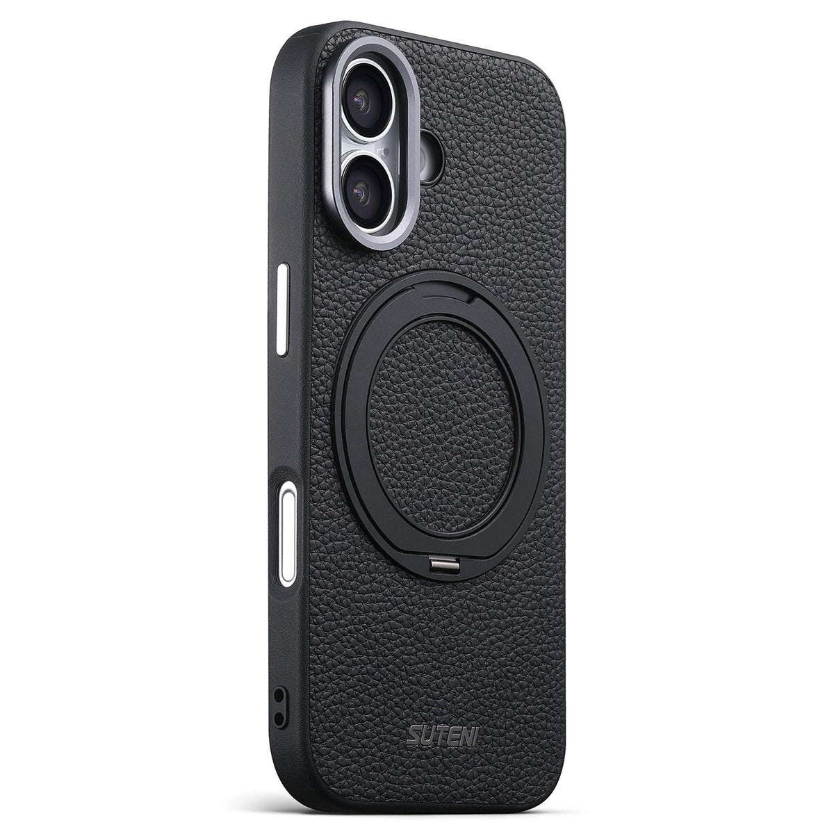 For iPhone 17 Suteni G9 Large Lychee Pattern Magnetic Holder Phone Case - Black - SYA003490707A