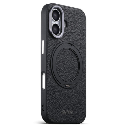 For iPhone 17 Suteni G9 Large Lychee Pattern Magnetic Holder Phone Case - Black - SYA003490707A
