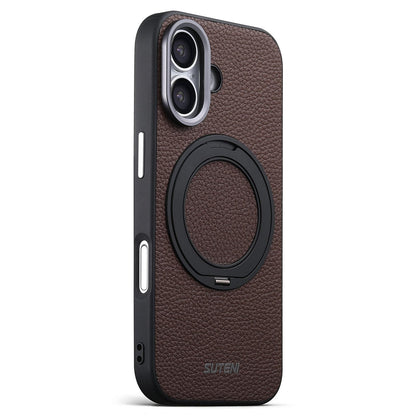 For iPhone 17 Suteni G9 Large Lychee Pattern Magnetic Holder Phone Case - Brown - SYA003490707B