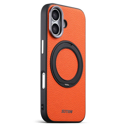 For iPhone 17 Suteni G9 Large Lychee Pattern Magnetic Holder Phone Case - Orange - SYA003490707C