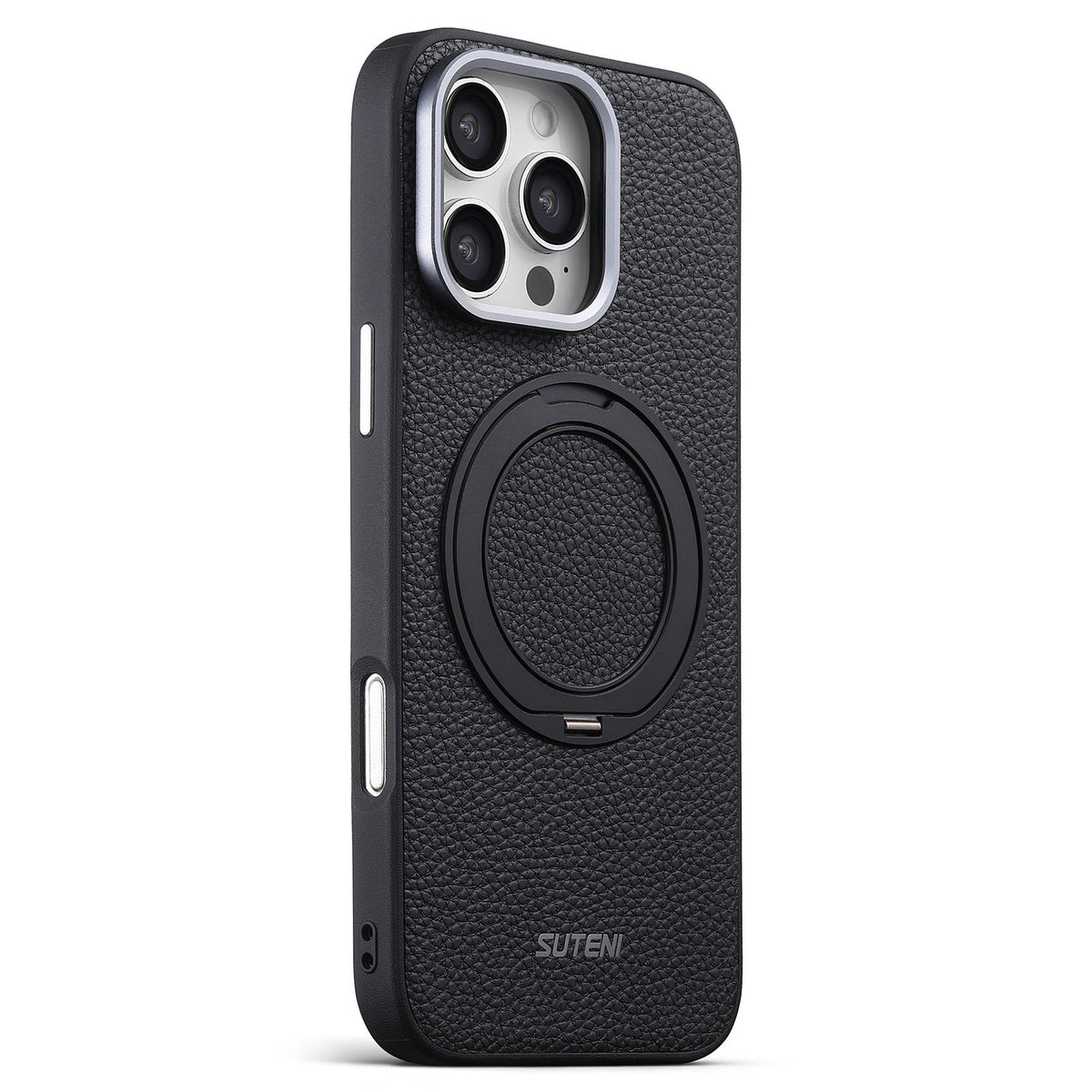 For iPhone 18 Pro Suteni G9 Large Lychee Pattern Magnetic Holder Phone Case - Black - SYA003490710A