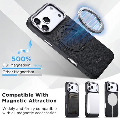 For iPhone 18 Pro Suteni G9 Large Lychee Pattern Magnetic Holder Phone Case - Black - SYA003490710A