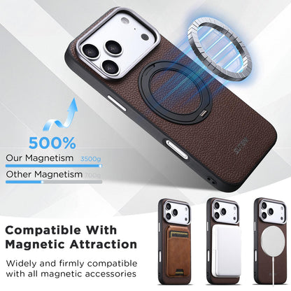 For iPhone 18 Pro Suteni G9 Large Lychee Pattern Magnetic Holder Phone Case - Brown - SYA003490710B