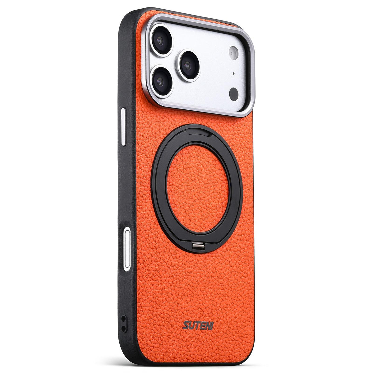 For iPhone 18 Pro Suteni G9 Large Lychee Pattern Magnetic Holder Phone Case - Orange - SYA003490710C