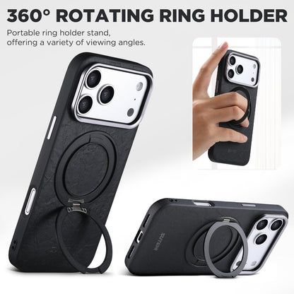 For iPhone 18 Pro Suteni G9 Rock Texture Magnetic Holder Phone Case - Black - SYA003490901A