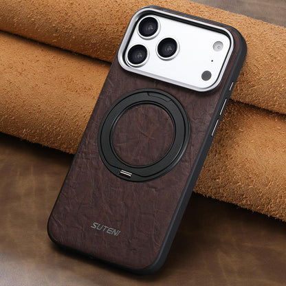 For iPhone 18 Pro Suteni G9 Rock Texture Magnetic Holder Phone Case - Brown - SYA003490901B