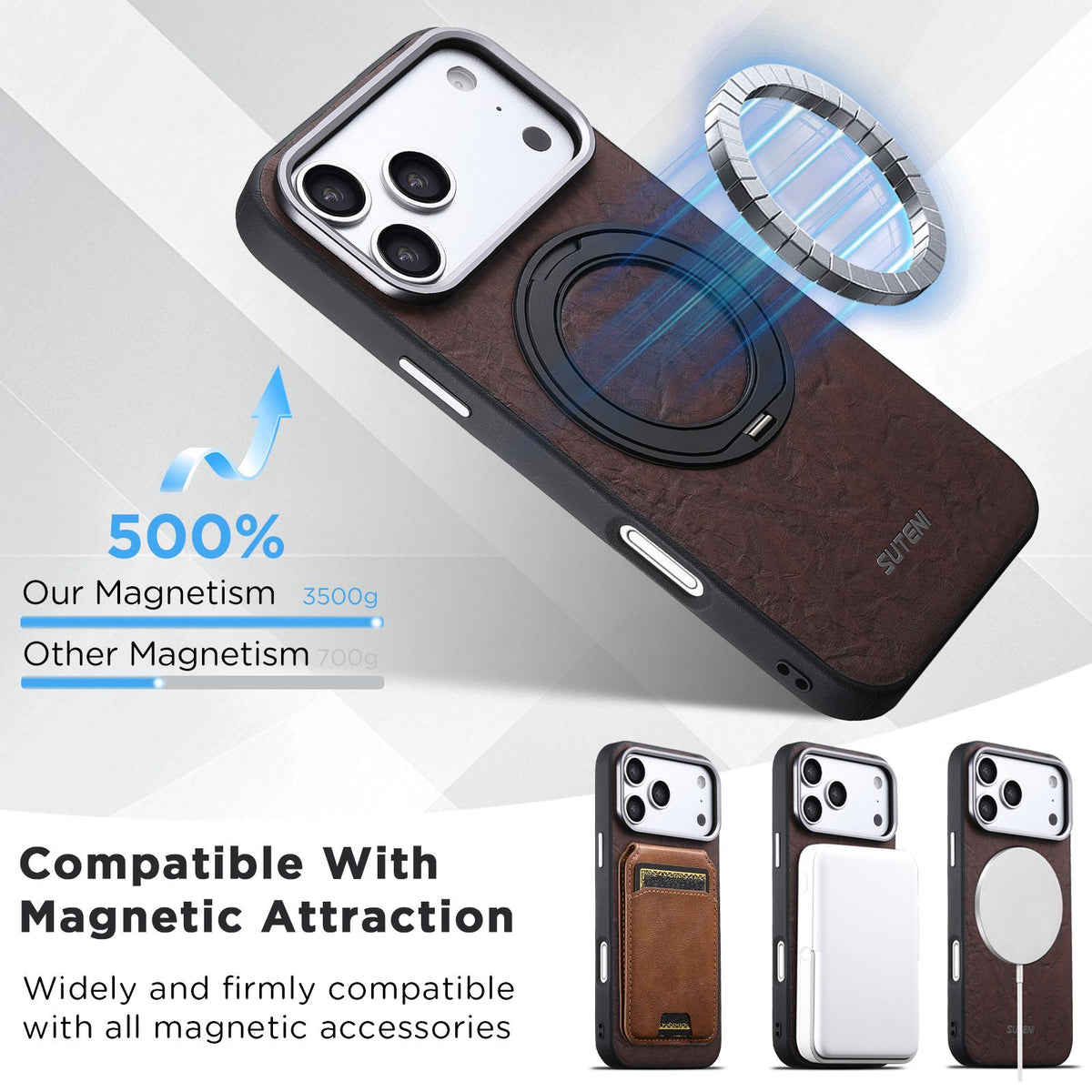 For iPhone 18 Pro Suteni G9 Rock Texture Magnetic Holder Phone Case - Brown - SYA003490901B